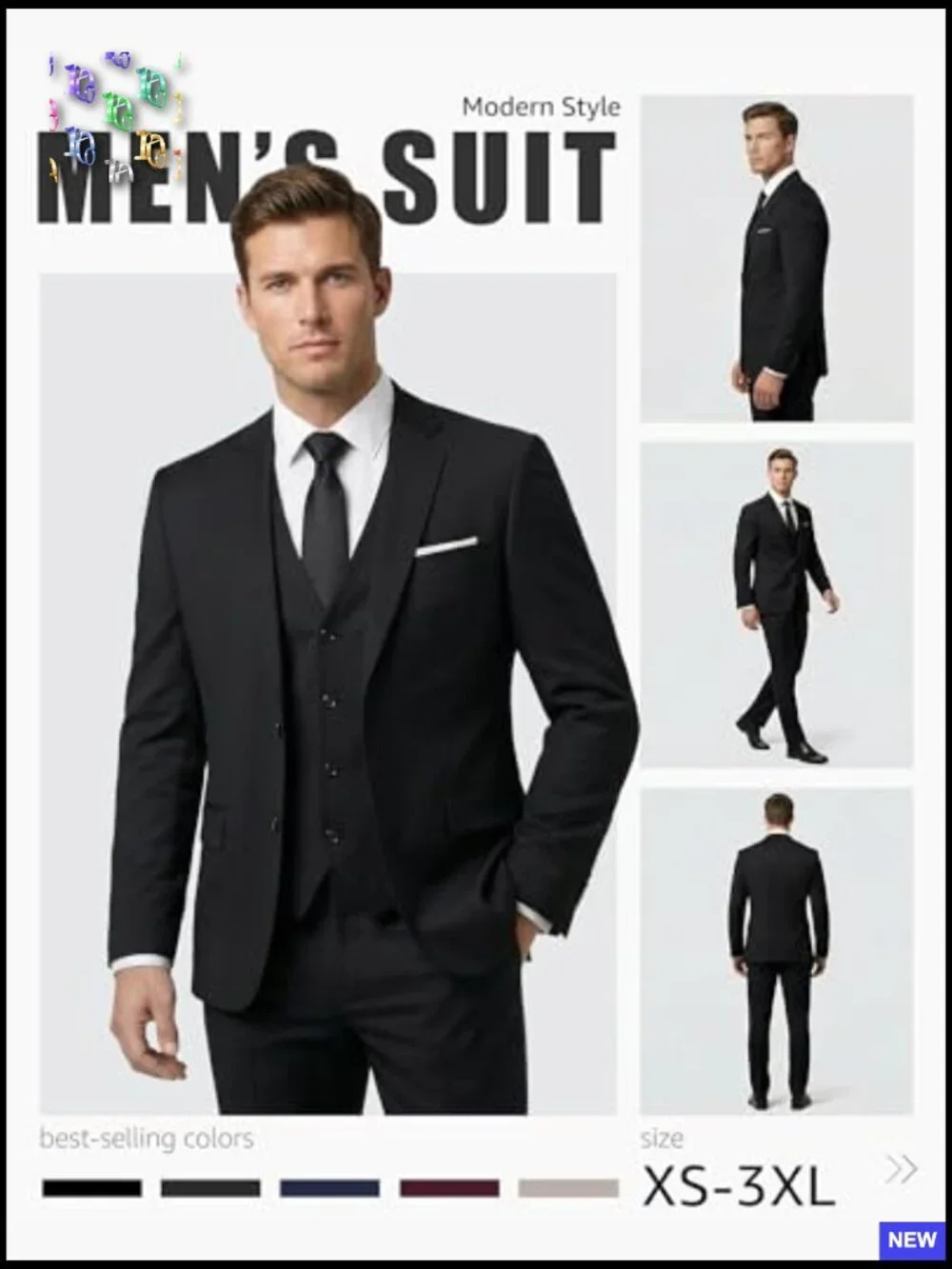 Slim Fit 3 Piece Suit Set Blazer Vest Pants Business Wedding Formal Attire